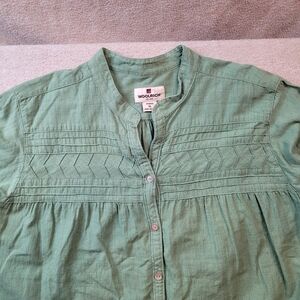 Woolrich WMNS Button Front Cotton Relaxed Fit Shirt Blouse Olive Green Size XL